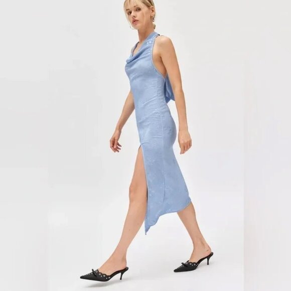 Urban Outfitters Silence + Noise Sienna Plisse Cowl Neck Halter Midi Dress, XS - Picture 3 of 8